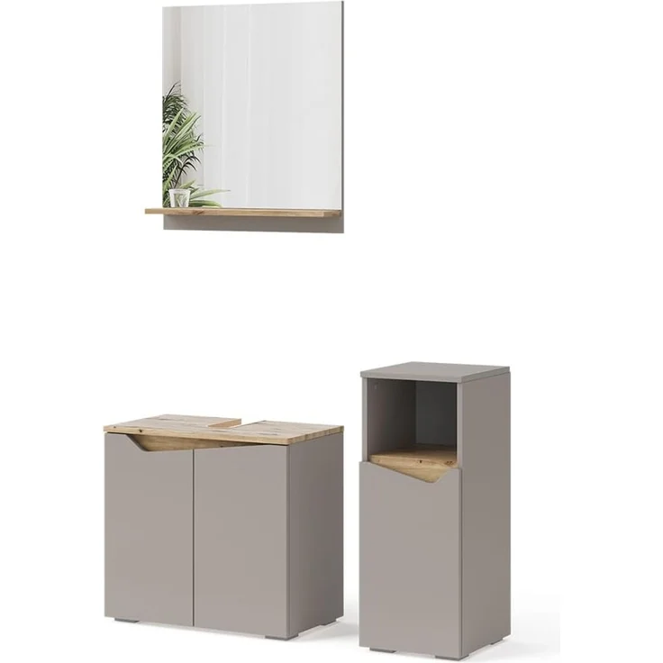 Badmöbel-Set Marelle Greige/Artisan-Eiche 3-teilig Vicco – Bild 1