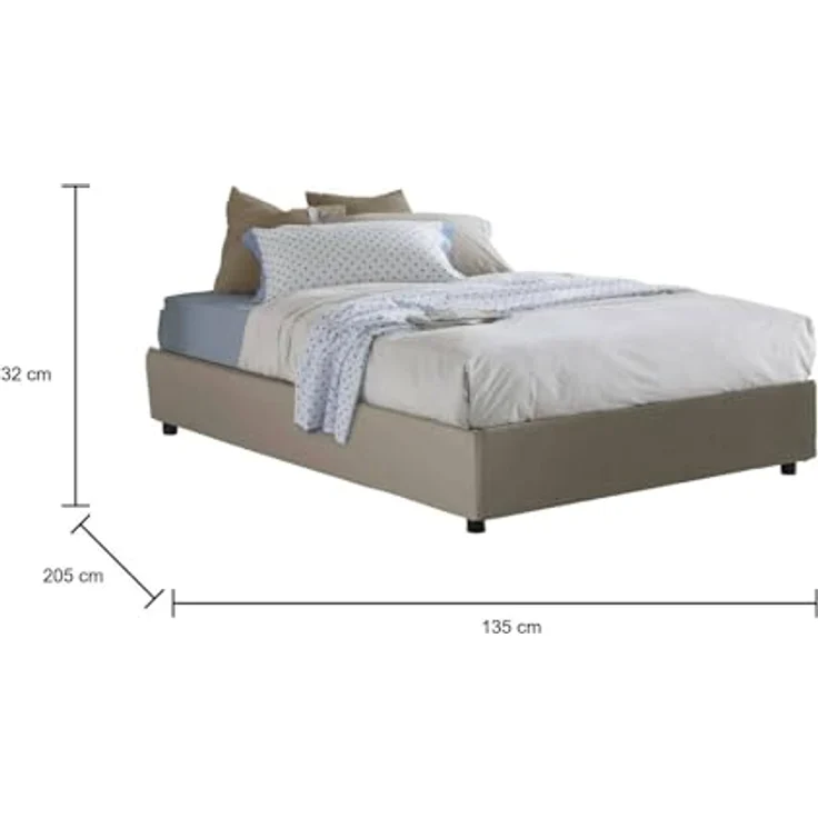 Talamo Italia - Weißes Doppelbett, Bettkasten mit Kunstlederbezug, 100 % Made in Italy, seitliche Öffnung, geeignet für Matratze 120 x 190 cm, taubengrau – Bild 2