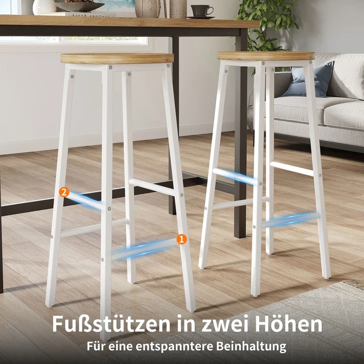 Bar-Set: Kücheninsel-Tisch mit Stauraum & 2 Barhockern, weiß, Holzoptik, mit Glas-Schranktüren & verstellbaren Regalen, belastbar bis 150kg pro Hocker--Weiß--138x39x105cm--YOUDENOVA – Bild 4