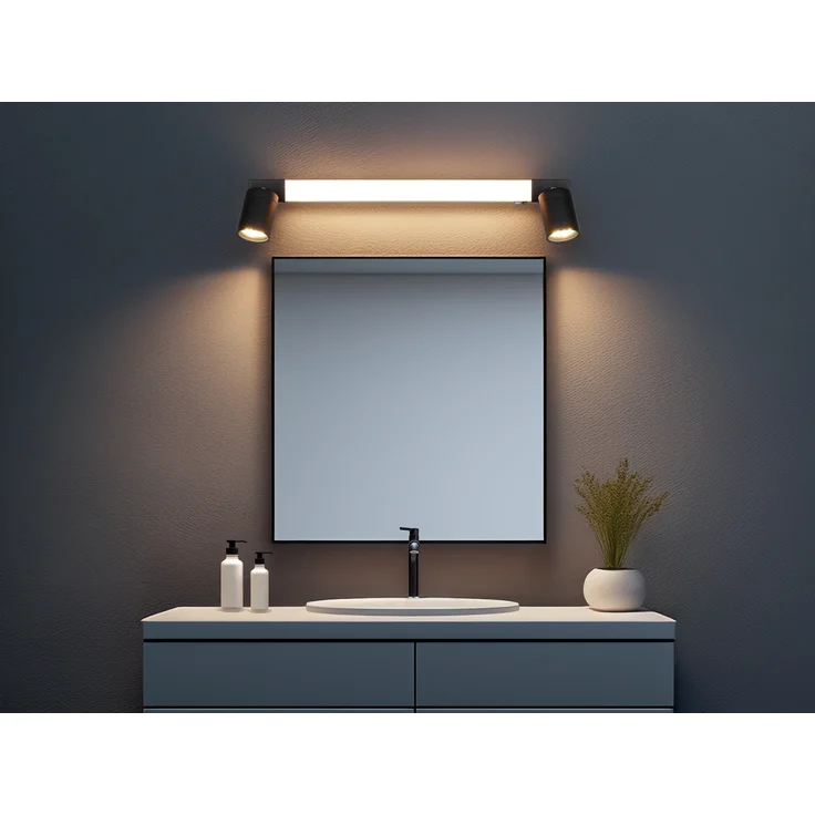 LED Bad Spiegelleuchte mit 2 Strahlern & Schalter, Schwarz Breite 60cm – Bild 7
