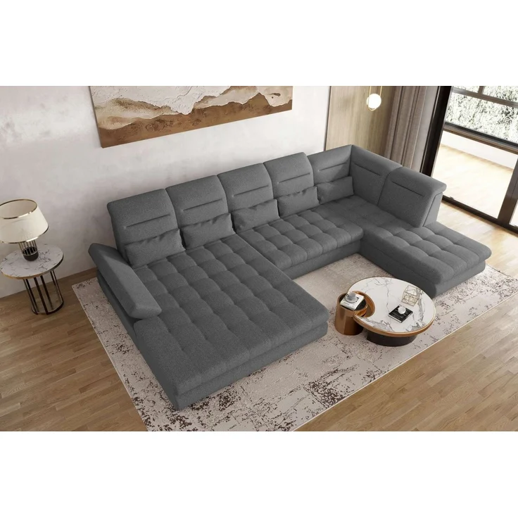 99rooms Toscana Wohnlandschaft Strukturstoff NEVE Anthrazit Links mit Schlaffunktion Lieferung Wohnung – Bild 2