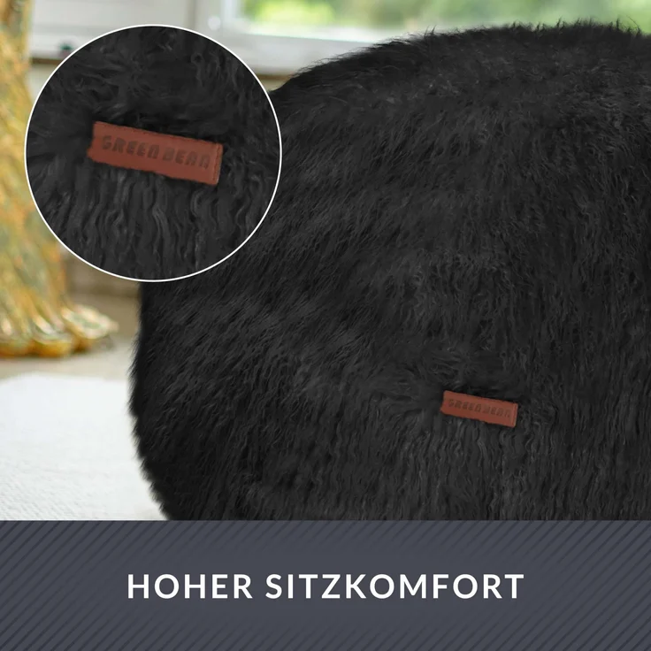Green Bean® runder Sitzpouf Felloptik in 3 Farben - Sitzhocker mit Füllung - Maße 45 x 25 cm - perfekte Ergänzung zum Sitzsack - Sitzwürfel Sitzkissen Hocker Sitzhocker Schwarz – Bild 5