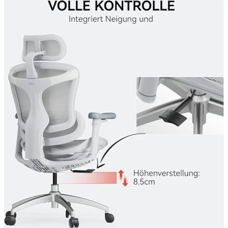 SIHOO Doro C300 Ergonomischer Bürostuhl mit ultraweichen 3D-Armlehnen, dynamischer Lordosenstütze für den Homeoffice-Stuhl, Verstellbarer Rückenlehne (Weiß) – Bild 12