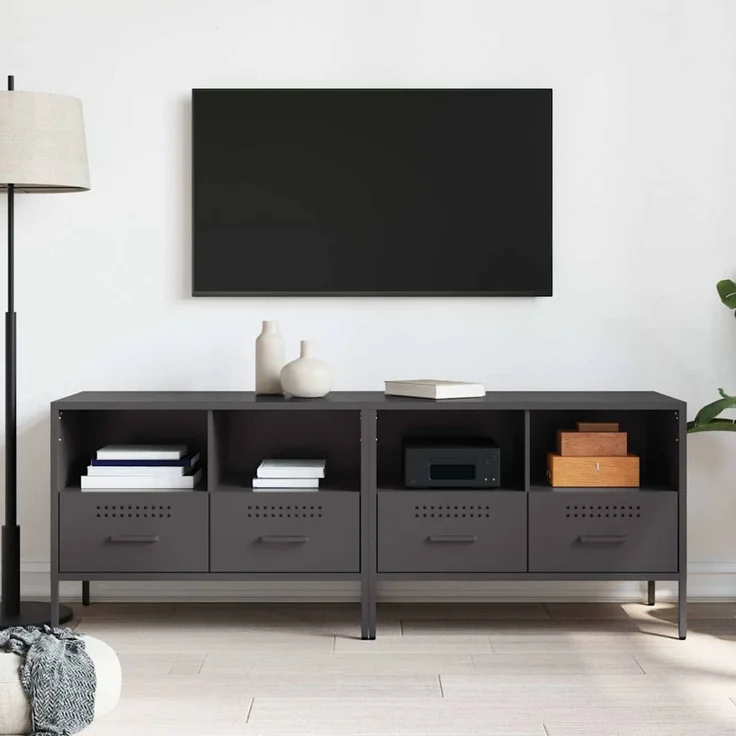 2 pcs TV-Schrank, Lowboard TV Schwarz 68x39x50,5 cm Stahl – Bild 3