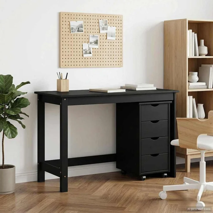 vidaXL Schreibtischschrank-Set 2 stk. Schwarz Massives Kiefernholz 3438773 – Bild 1