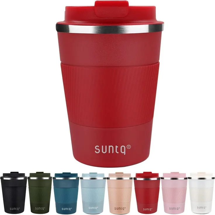 SUNTQ Kaffeebecher to go Thermo Edelstahl Doppelwand Isoliert 380ml Weinrot
