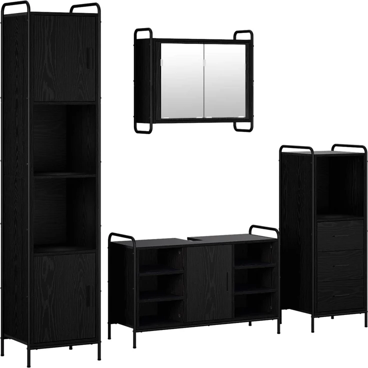 vidaXL Badezimmerschrank-Set 4 stk. Schwarz Eichen-Optik 3444633 – Bild 2