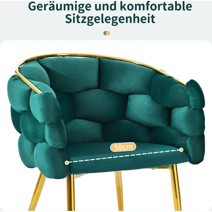 Eleganter Samtstuhl Grün mit goldenem Rückengestell mit ergonomischer Rückenlehne, verstellbaren Metallbeinen – Bild 4