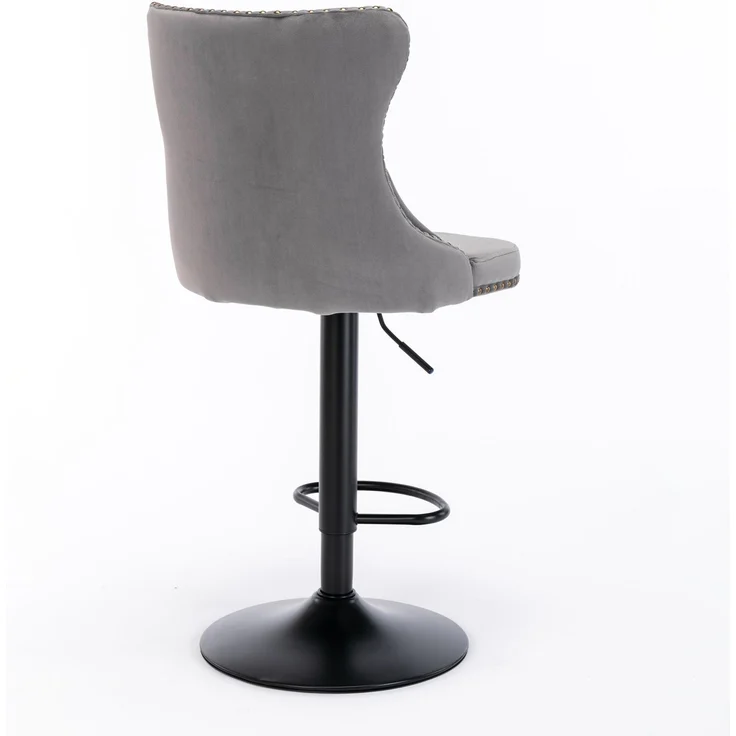 Drehbare Samt-Barhocker, höhenverstellbar von 63,5 bis 83,8 cm (25–33 Zoll), 45 cm (17,7 Zoll) Fußstütze, moderne, gepolsterte Barhocker mit Rückenlehne, bequem gesteppt, ideal für Hausbar und Kücheninsel, Grau, 2er-Set, DE1812GY – Grau – 46 x 46 x 115... – Bild 6