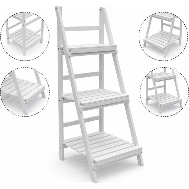 Blumentreppe 3 Etagen Blumenregal Weiß Blumenständer Pflanzenampel Blumenhocker Holz Natur Blumenbank Pflanzregal – Bild 3