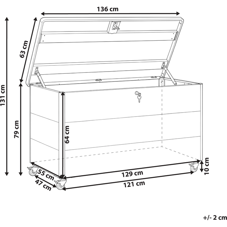 Aufbewahrungsbox KYMI 136 cm 55 cm Metall mit Rädern Dunkelgrau – Bild 2