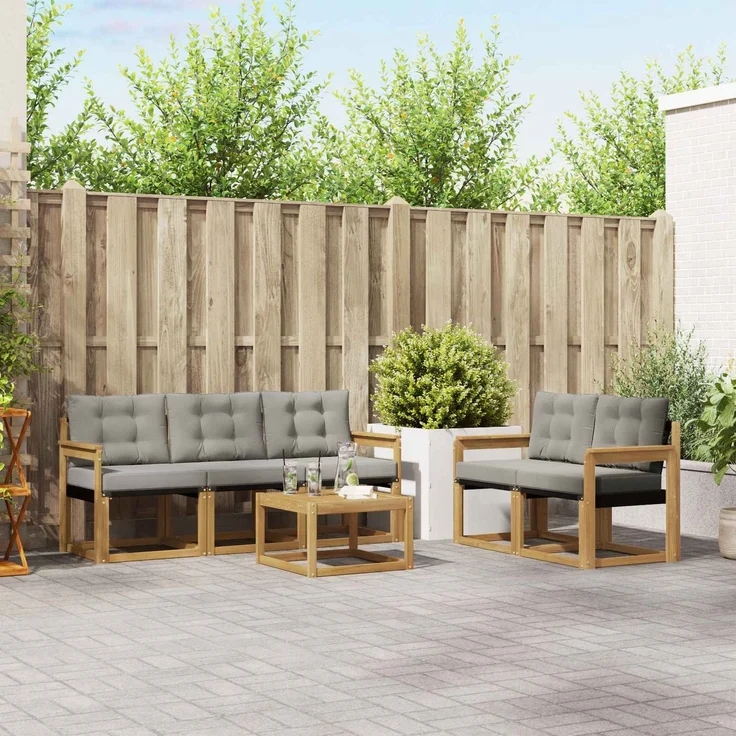 vidaXL Outdoor-Sofagarnitur 6 stk. 5-Sitzer Weiß und Hellgrau 3389205 – Bild 1