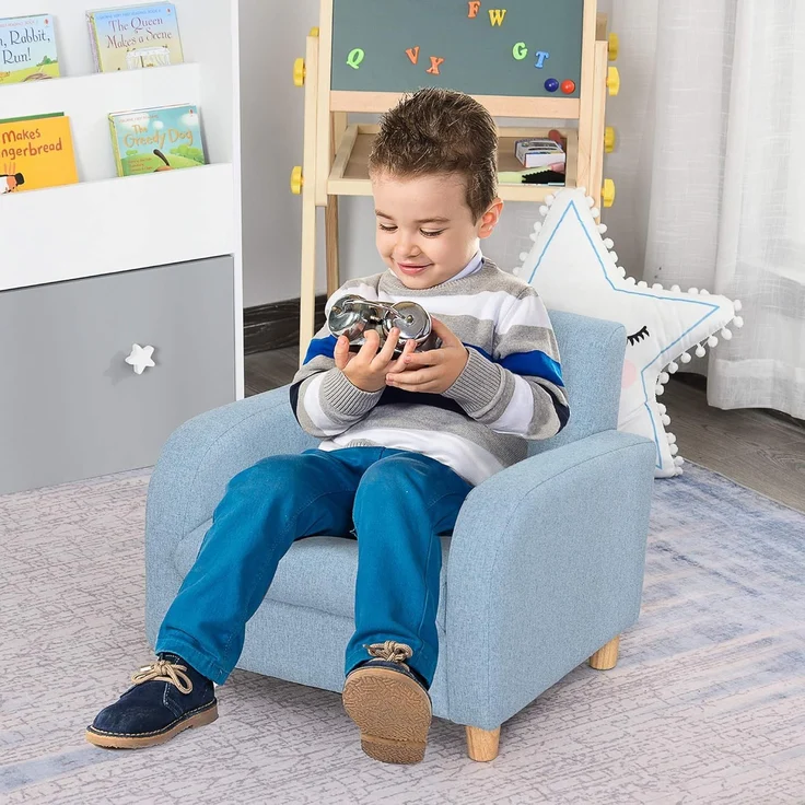 HOMCOM Kindersessel Kindersofa mit dickem Schaumstoff und dicken Sitzkissen (Liegesofa, 1-St, Kindercouch), Blau 49 x 45 x 44.5 cm – Bild 2