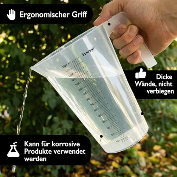 KONZEPT Messbecher Verschiedene Größen zur Wahl, (Litermaß, Kunststoff), Ideal für Küche, Garten, Werkstatt, Transparent – Bild 6