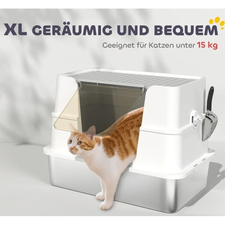 Katzentoilette aus Edelstahl mit Dual-Einstieg, 60,2x40,2x44,5 cm, Hellgrau – Bild 4