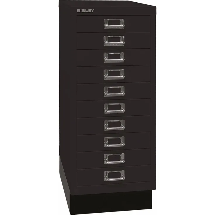 BISLEY Schubladenschrank aus Metall DIN A4 in schwarz Schrank mit 10 Schubladen und Sockel Werkzeugschrank, L2910S-633
