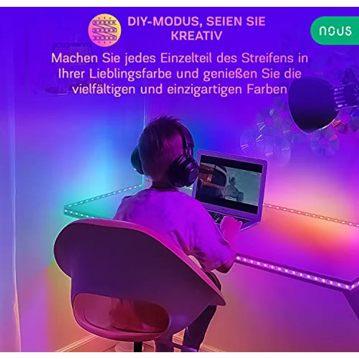 NOUS F4 5m RGBIC WiFi LED Strip, Alexa-kompatible Weihnachtsbeleuchtung, 16 Millionen Farben, Musik-Synchronisation – Bild 5
