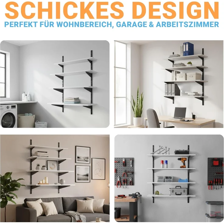 BOOMET Wandregalhalter Wandschienen für Regalsystem 2-reihig, 4-tlg, Anthrazit 50cm Regalschienen Wandregal Schiene – Bild 7