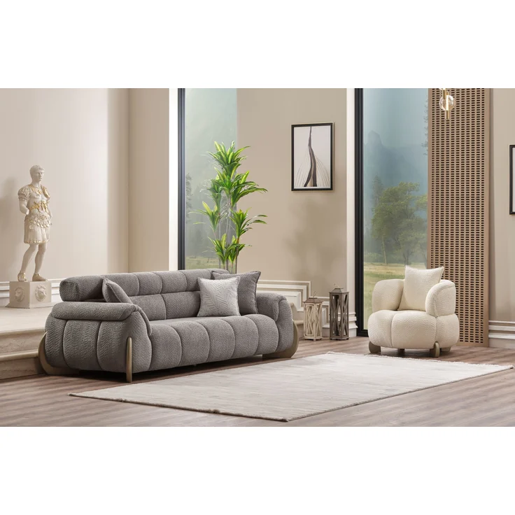 Sitzgruppe/Sofa Set - Wohnzimmergarnitur "Elia" 3+3+1+1-Beige/Grau – Bild 4