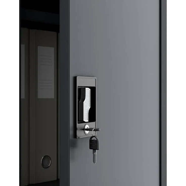 Jan Nowak Aktenschrank C001K Metallschrank Büroschrank Werkzeugschrank 3 Fachböden Stahlblech Flügeltüren Pulverbeschichtung 140 cm x 90 cm x 40 cm (Anthrazit) – Bild 2