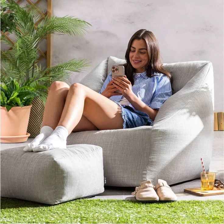 icon Sitzsack Sessel Outdoor mit Hocker „Natalia" (Spar-Set, 1 x Sitzsack-Sessel, 1 x Fußhocker), Sitzsack XXL, Made in Germany, für Erwachsene & Kinder, mit Füllung