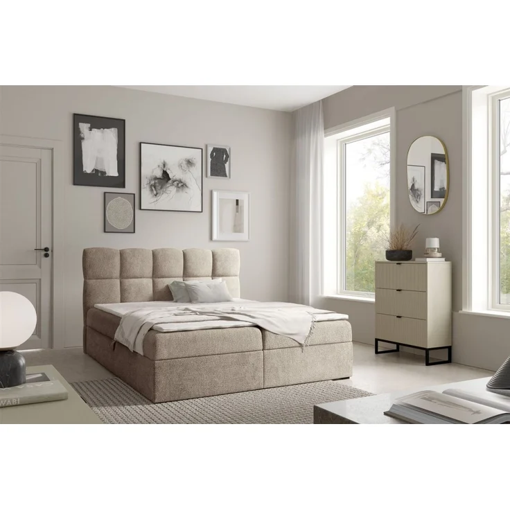 Boxspringbett Schlafzimmerbett PAROZO 200x200cm Stoff Coral Beige – Bild 1