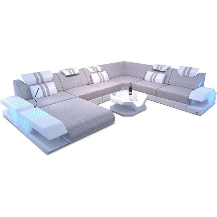 Sofa Dreams - Polster Wohnlandschaft Venedig XXL - Mikrofaserstoff - Elfenbein-Schwarz - Links – Bild 10
