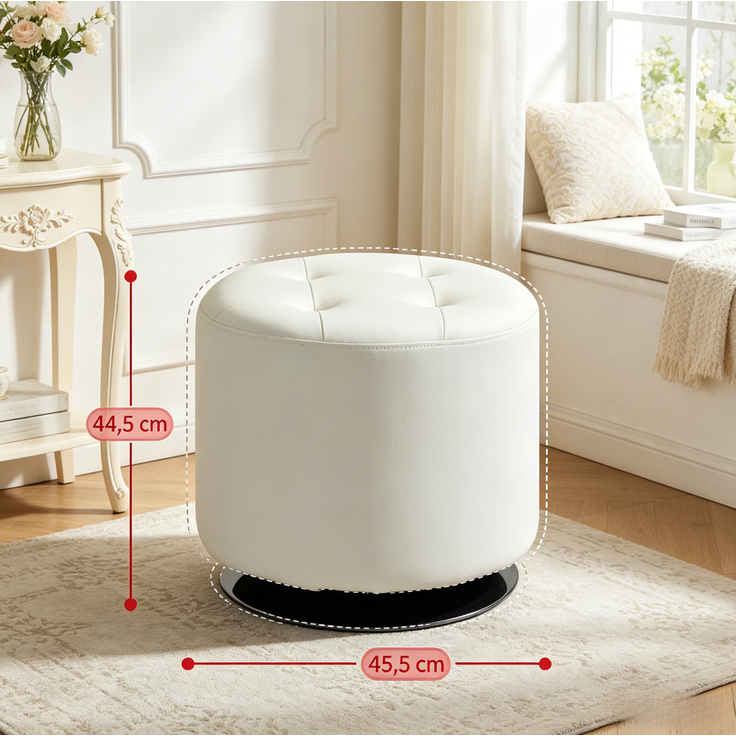 Drehhocker Ø 45,5x44,5 cm in Weiß – 360° drehbar, mit Polsterung und Metallfuß – Bild 4