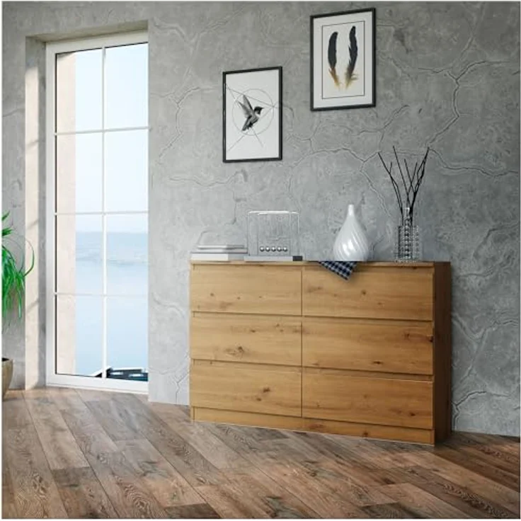 CDF Kommode Malwa M6 120| Farbe: Eiche Artisan | Schrank für Dokumente, Kleinigkeiten | Ideal für Wohnzimmer, Schlafzimmer, Kinderzimmer, Jugendzimmer und Büro | 6 geräumige Schubladen – Bild 3