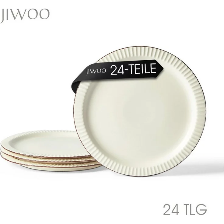 JIWOO Teller 4er Ø25,4cm, Steakteller Salatteller Pastateller Dessertteller Plate, (24 St), Keramik Hochwertiges Tellerset Weiß Mikrowellen spülmaschinenfest – Bild 1