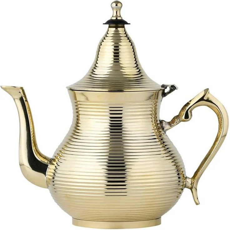 Marrakesch Orient & Mediterran Interior Teekanne Marokkanische Deko Teekanne aus Messing Kanne Nadima Gold 750ml, (1-St), Handarbeit – Bild 4