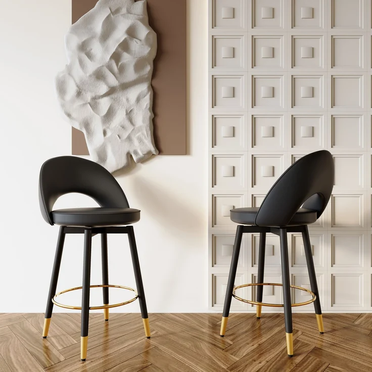 360° drehbarer Barhocker, Komplett in Schwarz gehalten, Sitzkissen aus PU-Material, komfortabler gepolsterter Barhocker, geeignet für Bars, Esszimmer, Küchen, Terrassen usw, Eine Box mit 2 Stück.--Schwarz--44x44x91.5cm--YOUDENOVA – Bild 1