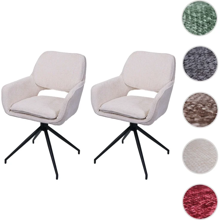 2er-Set Esszimmerstuhl HWC-N74, Küchenstuhl, drehbar Auto-Return, Stoff Chenille (490g/m²) ~ creme – Bild 10