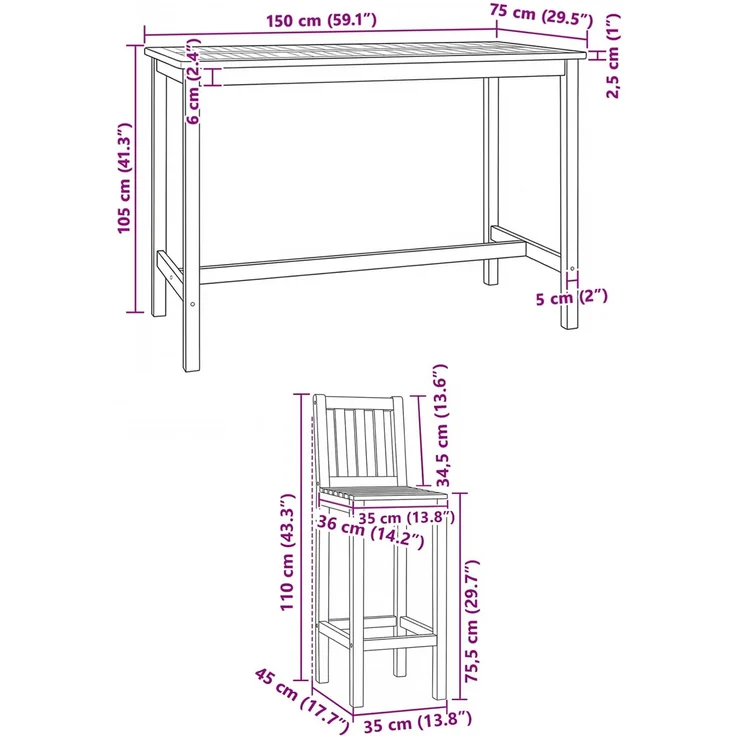 vidaXL Outdoor Bar Set 5 pcs Natur Massivholz Teak 3422501 – Bild 8