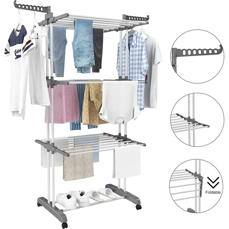 FANNOU Wäscheständer Turm mit 2 Drehbare Flügeln Verstellbarer Hoch 172cm, Platzsparend Clothes Drying Rack mit Rädern für Wohnung, Balkon – Bild 1