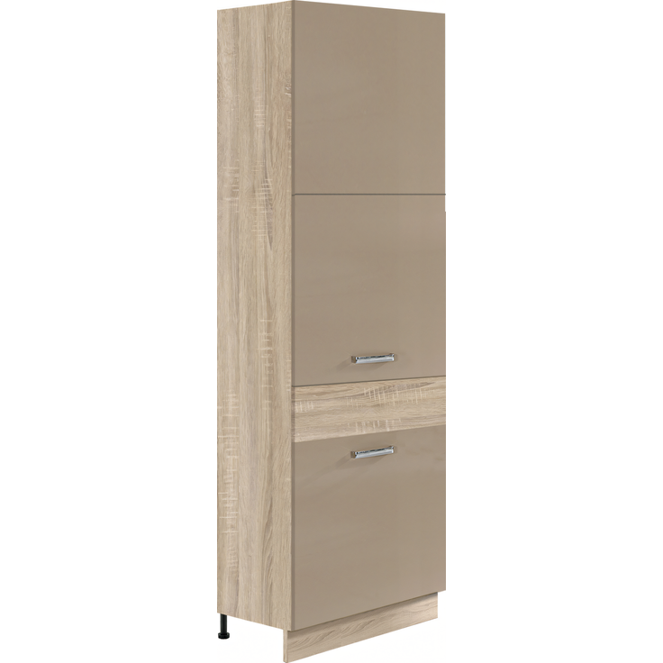PREMIO 21D – Kühlschrankumbauschrank 60 cm, Beige Hochglanz