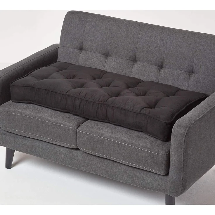 Homescapes Sitzkissen Sofa-Auflage 100x48 cm mit Veloursbezug – dickes Sitzkissen schwarz – Bild 1