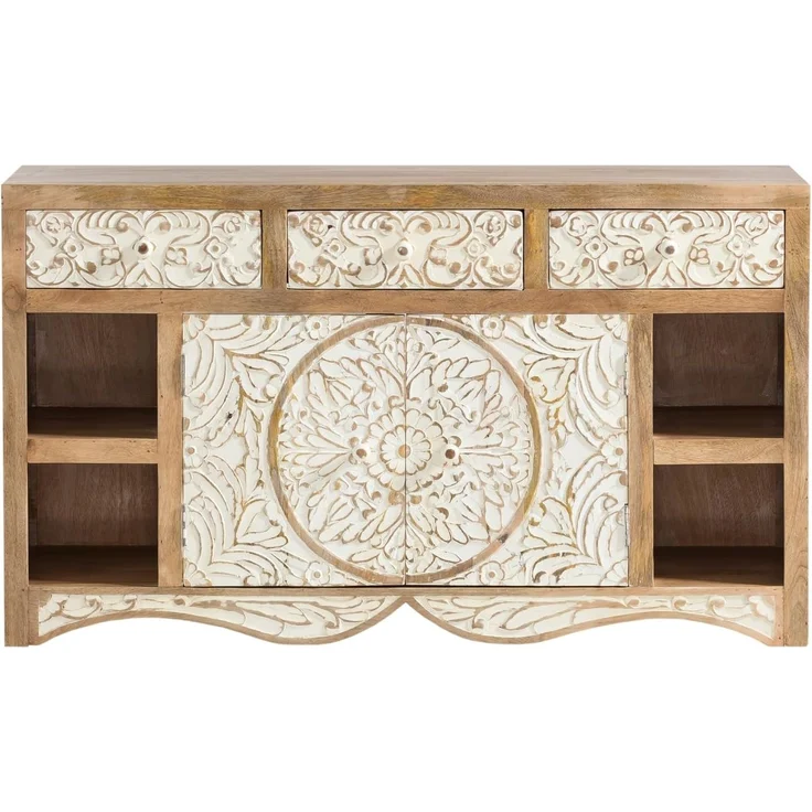 Waschtisch 130 cm Massivholz Mango braun Woodkings Delhi Waschbeckenunterschrank Bad-Unterschrank Doppelwaschtisch 130x75x50 cm Boho Landhausstil – Bild 8