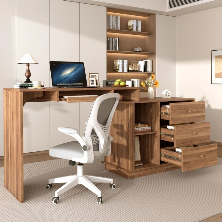Schreibtisch aus MDF, ausziehbar mit Tastaturauszug, 110x40x75,5 cm, Walnuss – Bild 1