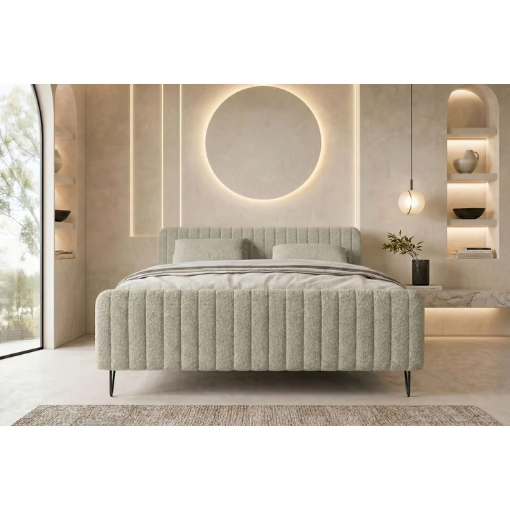 Boxspringbett Aurelio - Boucle-Stoff - creme - 160x200 cm – Bild 3