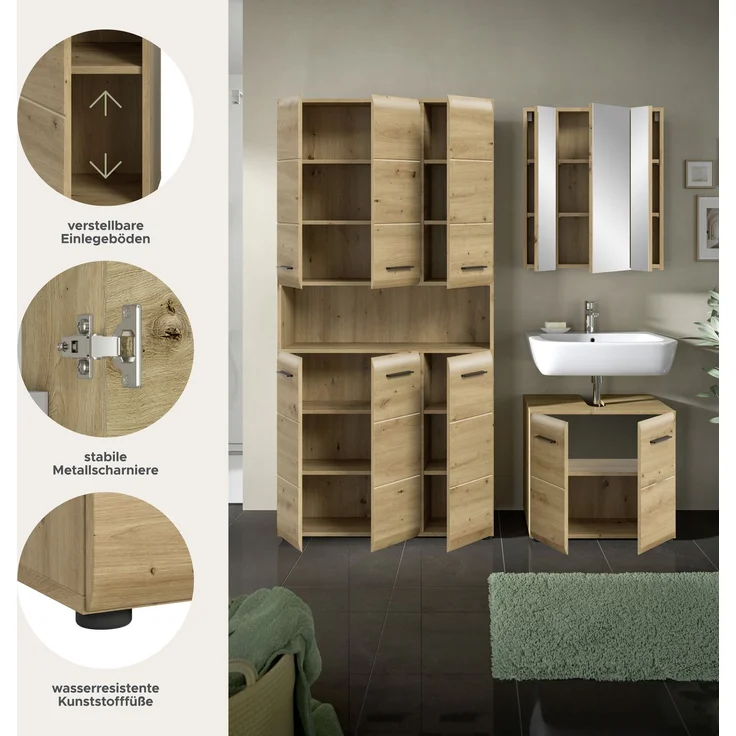 Badkombination (B/H/T: 165x185x46 cm) in Artisan Oak Nachbildung und Artisan Oak Nachbildung – Bild 7