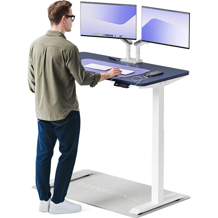 Desktronic HomeOne Elektrisch höhenverstellbarer Schreibtisch 120x60cm Weiß/Blau mit Memory-Funktion, Anti-Kollisions Technologie, USB-A und USB-C-Ladeanschlüssen – Bild 1