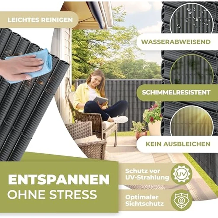 KESSER® PVC Sichtschutzmatte Sichtschutzzaun 90x300 cm | Balkonverkleidung Windschutz | verstärkte Lamellen für Garten Balkon & Terrasse | Balkonumrandung inkl. Kabelbindern & Abdeckung Anthrazit – Bild 4