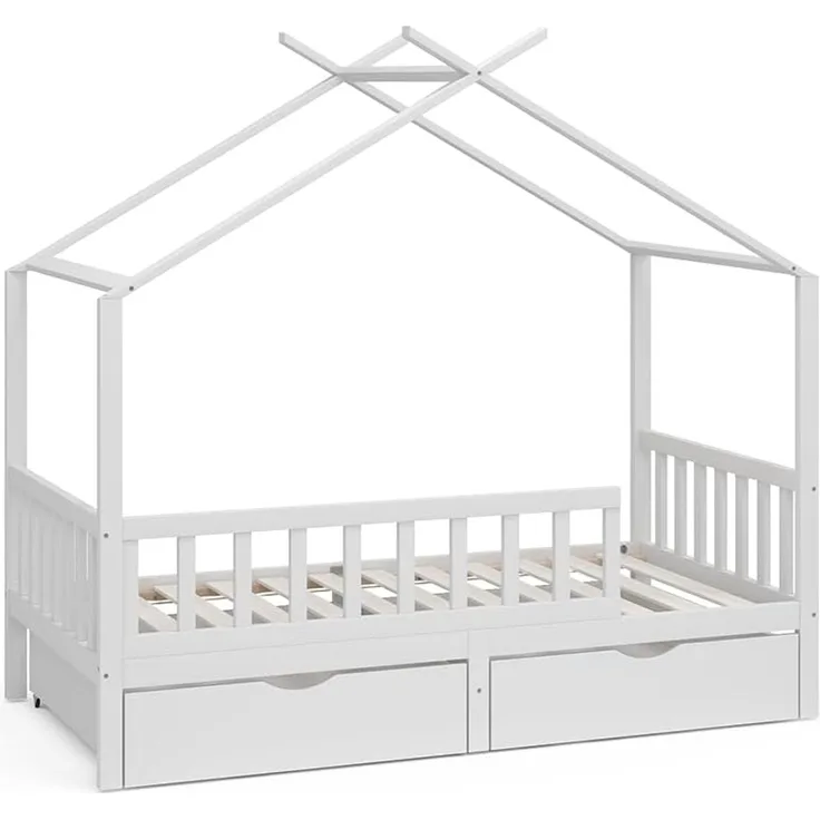 Hausbett Franka Weiß 80x160 cm mit 2 Schubladen Vitalispa
