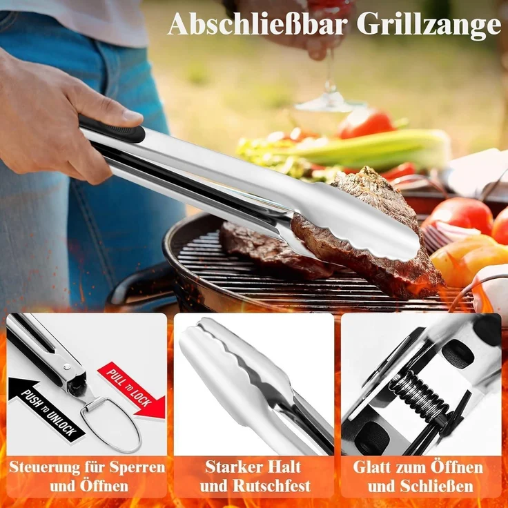 LuxusKollektion Grillbesteck-Set, 30-teilig, Edelstahl silber / Holz natur – Bild 2