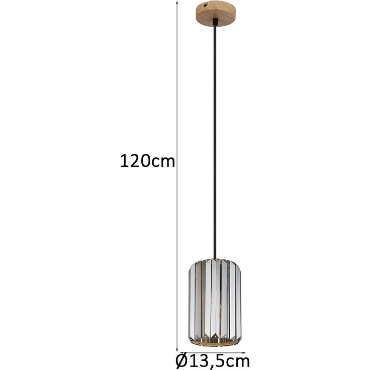 Hängeleuchte, Holzoptik, Kristalle rauch, H 120 cm – Bild 4