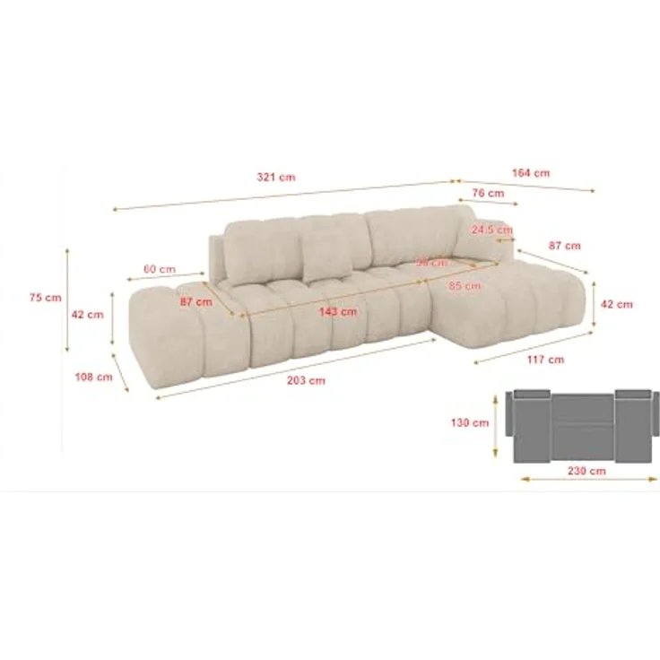 ALTDECOR Ecksofa OLEA-L2-S, L-Form Couch mit Schlaffunktion und Bettkasten, moderner Sitzkomfort in elegantem Design – Bild 2