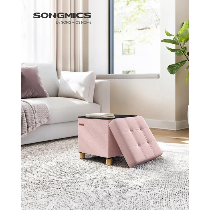Songmics Sitzbank mit Stauraum, Schuhbank, klappbare Sitztruhe, Aufbewahrungsbox, Fußbank, 38 x 38 x 40 cm, für Wohnzimmer, Schlafzimmer, pastellrosa LSF014P11 – Bild 2