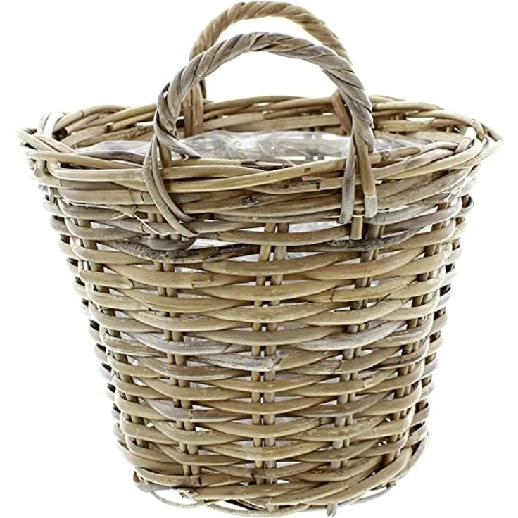 Dekoleidenschaft Pflanzkübel Pflanzkorb "Rattan", grau gekalkt, Blumentopf, Pflanztopf, Blumenkübel, Rattankorb, Flechtkorb, Pflanzentopf, Gartendeko für Draußen – Bild 3