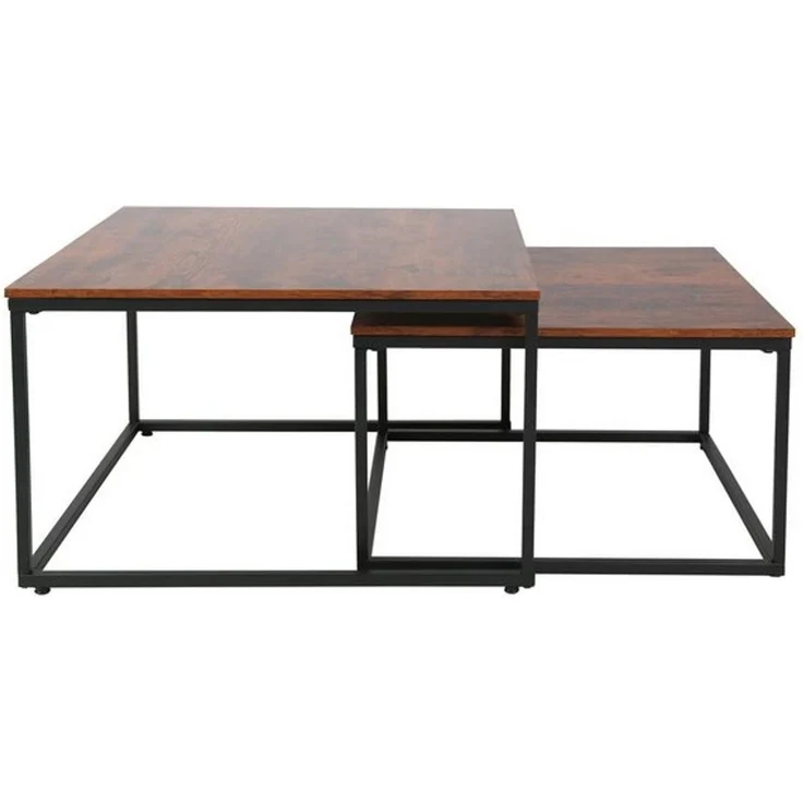 Home Collective Couchtisch Kleiner 2er Set aus Holz, Wohnzimmertisch Modern (Beistelltisch Set 2 in 1 mit Metallgestell, Büro Beistelltisch Loft Design TWIN, kratzfeste Oberfläche, Set 2 in 1), Quadratisch in Eiche dunkel, für Wohnzimmer – Bild 4